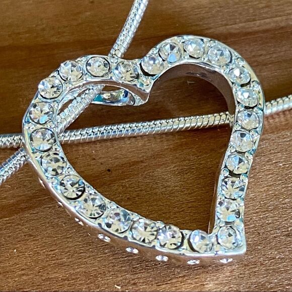 Open Heart Silver Clear Crystals Swarovski Crystals Necklace - Picture 8 of 9